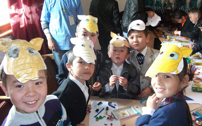 Young people celebrate the saiga antelope